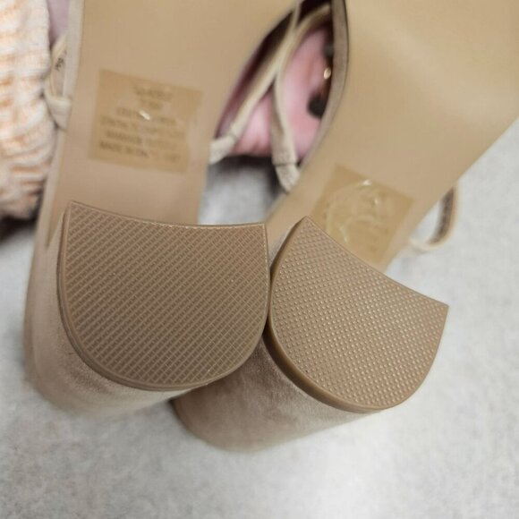 Aqua Adele Beige Suede Open Toe Strappy Block Heel Slip On Never Worn Neutral - Picture 10 of 12